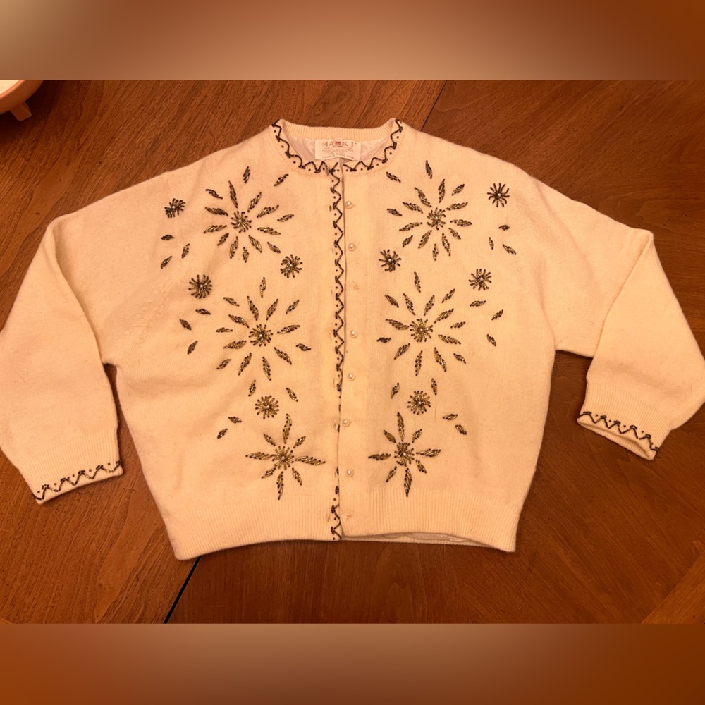 Vintage Embroidered Cream Cardigan